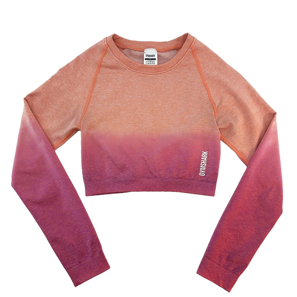 GYMSHARK Cropped Ombre Activewear Sweatshirt • Small • pink, orange